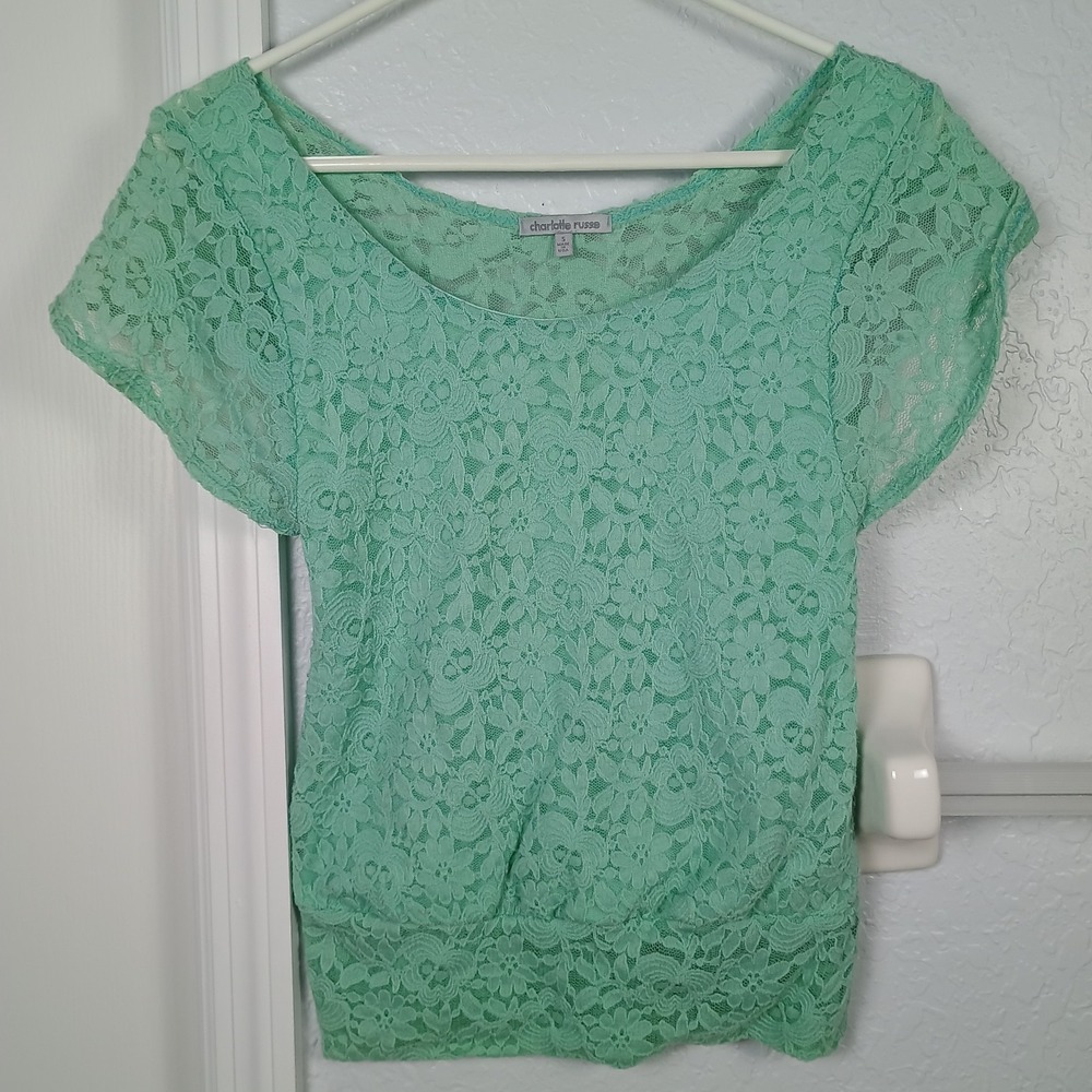 Charlotte Russe Laced Lined Blouse Women's Size‎ Small Mint Green USA Made